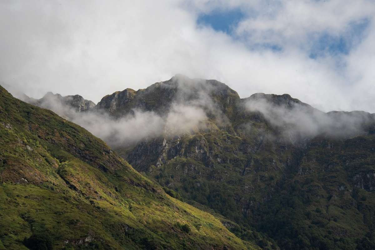 Mist on the mountains above the Matukituki Valley on a wet day
